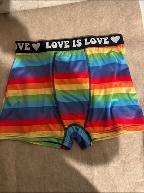 Men's Rainbow Stripe Boxer Briefs with 'LOVE IS LOVE' Waistband